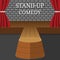 Stand-Up Comedy Vector Interior. Theater Scene with Red Curtains and Grey Brick Wall. Vector illustration for Your Design