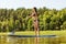 Stand up paddle board woman paddleboarding on SUP