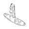 Stand up paddle surfing, boarding. Single female surfer with paddle. Surfrider girl on board. Paddleboarding, SUP