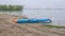 Stand up paddleboard on a foggy lake