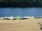 Stand-up Paddleboards on a Dock on the Lake