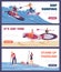 Stand up paddling water activity flyers or banners set flat vector illustration.