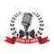 Stand up show emblem template. Old style microphone with laurel