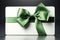 Standalone gift card, elegant green bow. White backdrop highlights its charm.