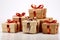 Standalone gifts, boxes on white. Exemplify vacation, Valentine\\\'s Day celebration.