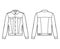 Standard denim jacket technical fashion illustration with oversized body, flap welt pockets, classic collar, long sleeve