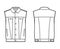 Standard denim vest technical fashion illustration with flap welt pockets, button closure, classic collar, sleeveless