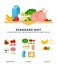 Standard diet vector flat illustrations. A balanced diet of fruits, vegetables whole grain and fish. No need to eat less