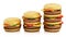 Standard, double and triple sized hamburgers. 3D illustration