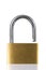 Standard open gold padlock on white background