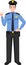 Standing American Policeman Officer in Traditional Uniform Character Icon in Flat Style. Vector Illustration.