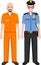 Standing American Policeman Officer in Uniform and Prisoner Person in Traditional in Prison Clothes Character Icon in