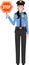 Standing American Policewoman Officer with Warning Sign Stop in Traditional Uniform Character Icon in Flat Style. Vector