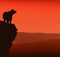 Standing bear at sunset cliff vector silhouette lanscape