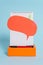 Standing blank spiral notepad speech bubble arrow banners rectangular box ballpoint above lying cool pastel retro