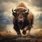 Standing brown bison, Kansas  Made With Generative AI illustration