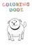 Standing bulldog. Funny smiling dog cartoon character. Contour vector illustration for coloring book. Cartoon style