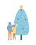 Standing Couple near Fir-tree Vector Isolated