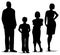 standing family of four, silhouette