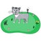 Standing farm cat is in cartoon style. Smiling house cat is walking in the village. Vector illustration for kids, books
