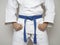 Standing fighter blue belt centered martial arts