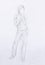 Standing figure woman leaning on a stick, pencil sketch on paper.