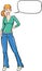 Standing girl in jeans with speech bubble