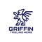 Standing Griffin line art logo design