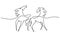 Standing horses on pasture. Continuous one line drawing. Horse logo.