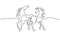 Standing horses on pasture. Continuous one line drawing. Horse logo.