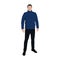 Standing man in blue feather jacket, flat design