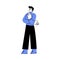 Standing Man Character in Blue Sweater Thinking Searching for Idea Vector Illustration