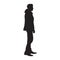 Standing man in winter jacket, isolated vector silhouette. Side view