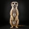 Standing meerkat on black background.