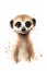 Standing meerkat, suricata suricatta, watercolour illustration, front view of this cute African mongoose on a white background.