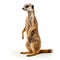 Standing meerkat on white background.