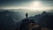 Standing on mountain peak, silhouette of one person conquering adversity generated by AI