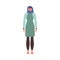 Standing muslim woman in burkini swimsuit flat style