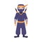 Standing Ninja or Shinobi Character as Japanese Covert Agent or Mercenary in Shozoku Disguise Costume with Sword Behind
