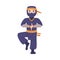 Standing on One Leg Ninja or Shinobi Character as Japanese Covert Agent or Mercenary in Shozoku Disguise Costume Vector