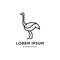 Standing ostrich line minimalist logo vector illustration design with coffee bean icon symbol