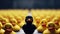 Standing Out of the Crowd. Black Duck Among Yellow Ducks - Diversity Concept