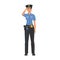 Standing policewoman in working uniform