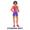 Standing rest. Water break. Sport exersice. Silhouettes of woman doing exercise. Workout, training