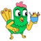 A standing rooster holding and promoting a bowl of ice cream. doodle icon image kawaii