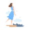 Standing at Sea Shore Female Looking Ahead as into Bright Future Vector Illustration