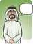 Standing smiling arab man with speech balloon