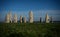 Standing stone granite sculptures art installation menhir park in A Coruna Galicia Spain