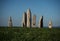 Standing stone granite sculptures art installation menhir park in A Coruna Galicia Spain
