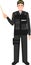 Standing SWAT Policeman Officer with Wooden Pointer Stick in Traditional Uniform Character Icon in Flat Style. Vector